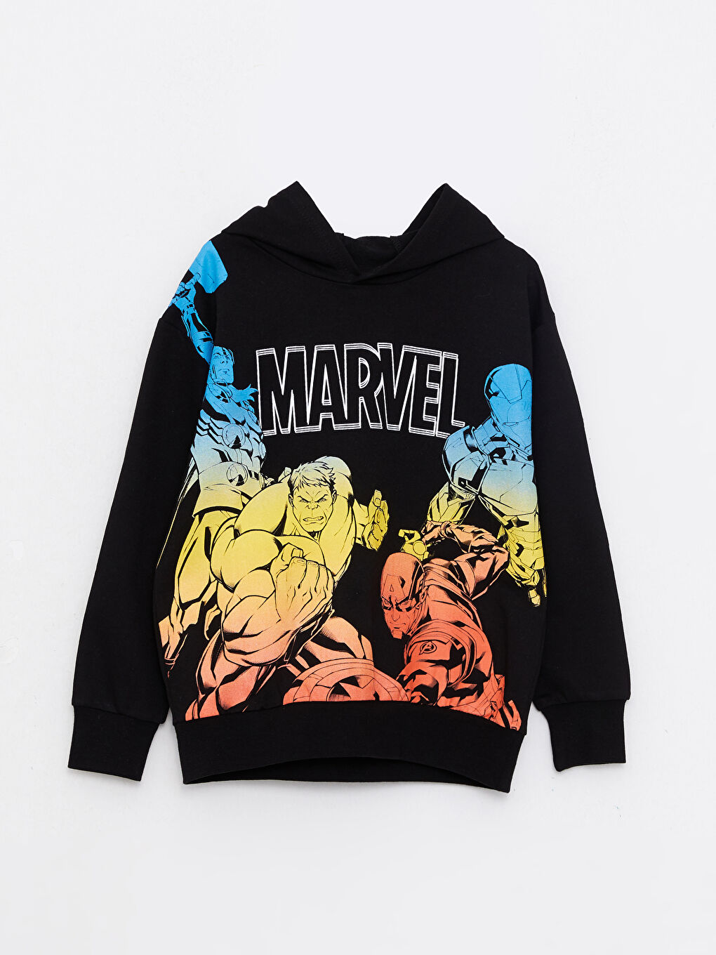 LCW Kids Siyah Kapüşonlu Marvel Baskılı Uzun Kollu Erkek Çocuk Sweatshirt