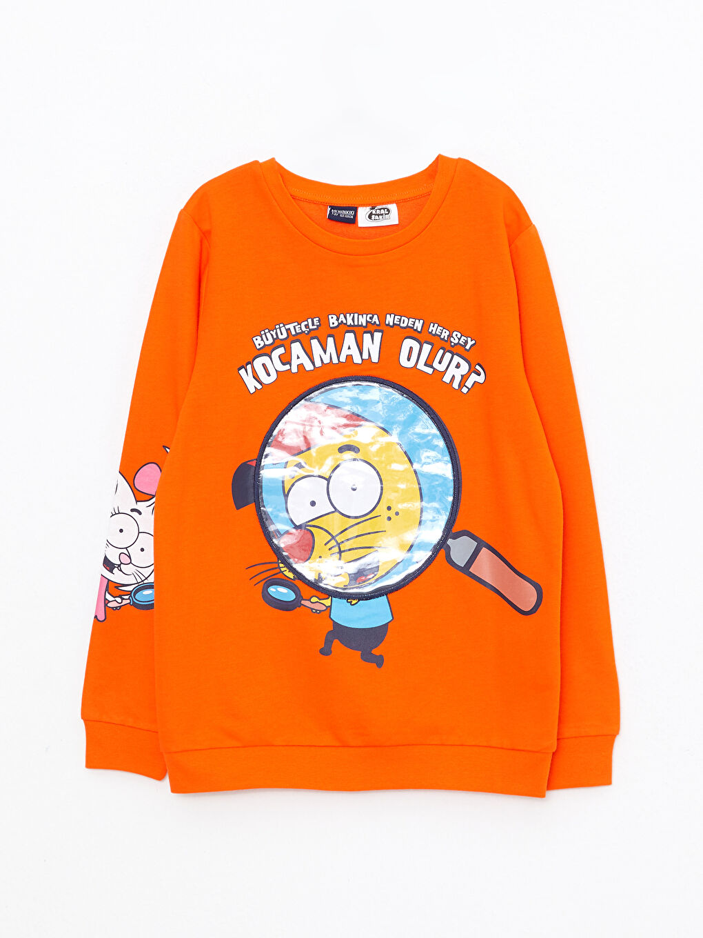 Turuncu Bisiklet Yaka Kral Şakir Baskılı Uzun Kollu Erkek Çocuk Sweatshirt