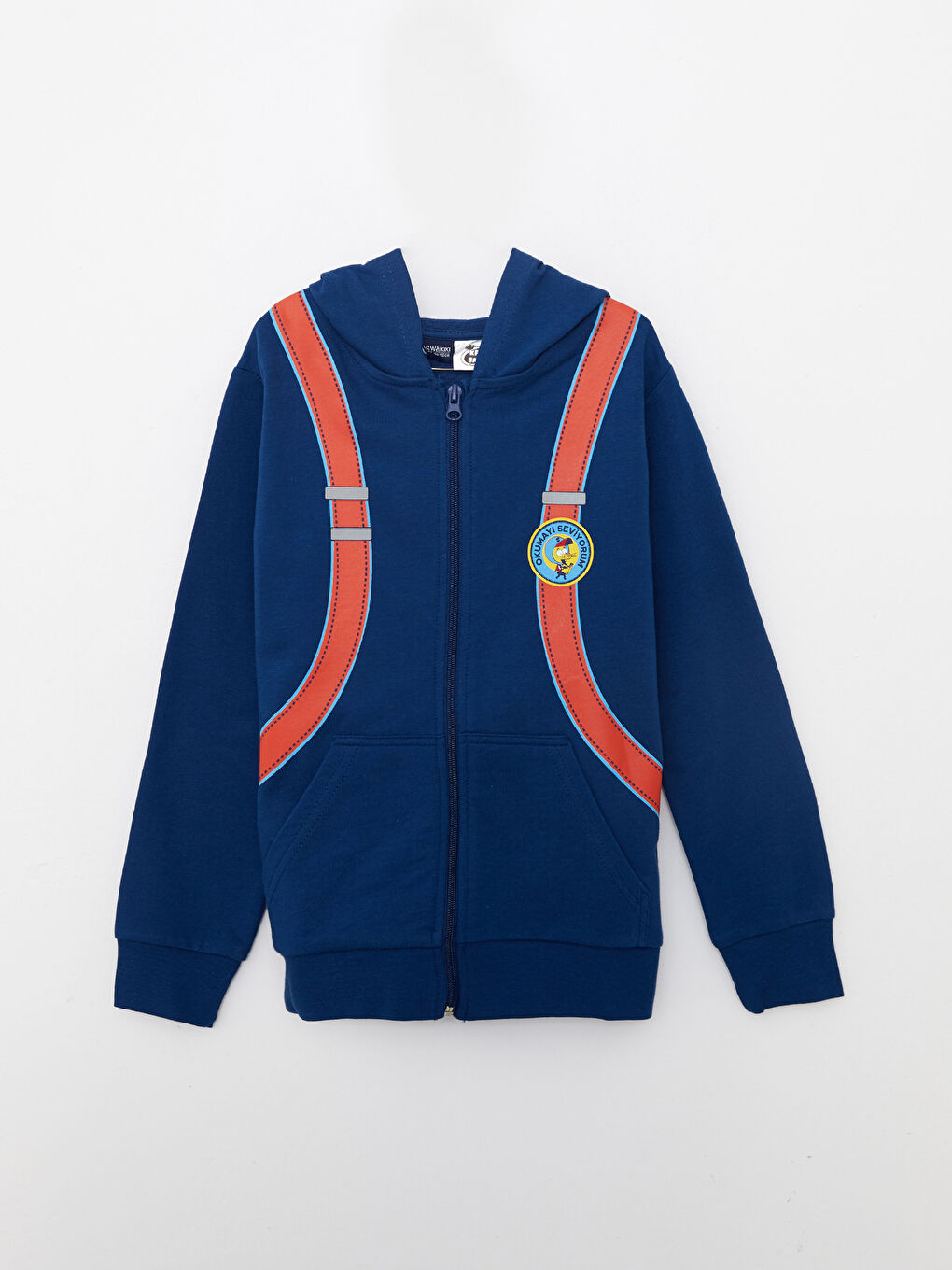 Lacivert Kapüşonlu Kral Şakir Baskılı Uzun Kollu Erkek Çocuk Fermuarlı Sweatshirt