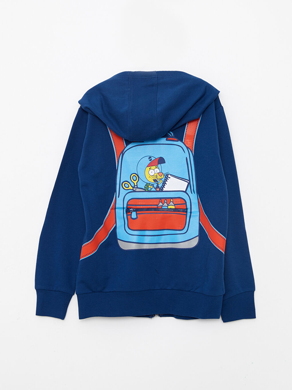 Lacivert Kapüşonlu Kral Şakir Baskılı Uzun Kollu Erkek Çocuk Fermuarlı Sweatshirt-1