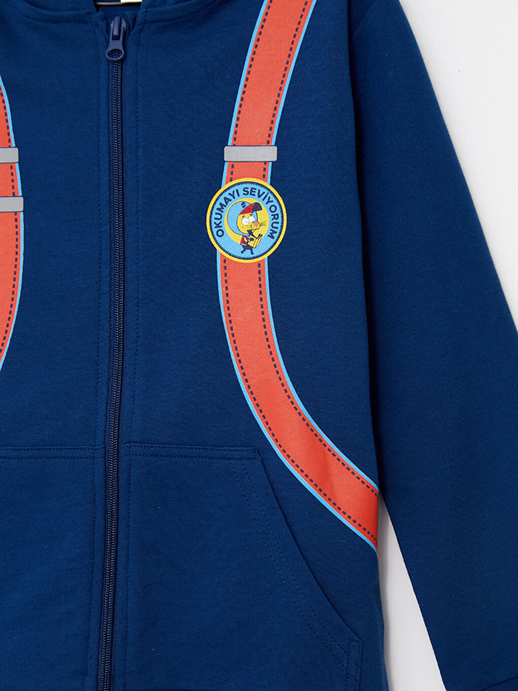 Lacivert Kapüşonlu Kral Şakir Baskılı Uzun Kollu Erkek Çocuk Fermuarlı Sweatshirt-2