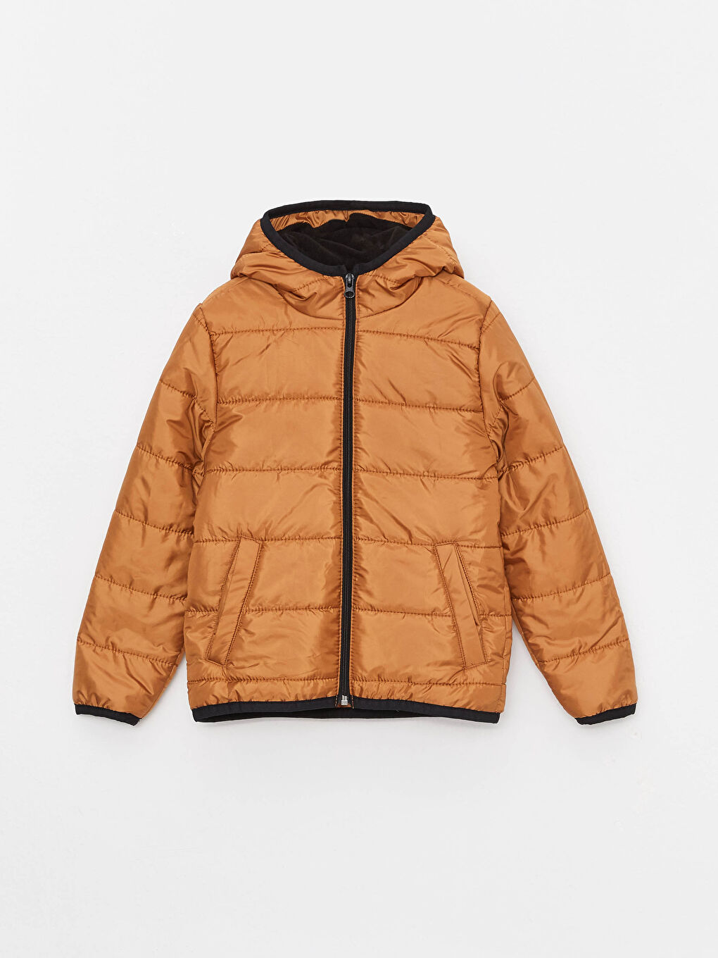 Kahverengi Kapüşonlu Basic Erkek Çocuk Şişme Mont