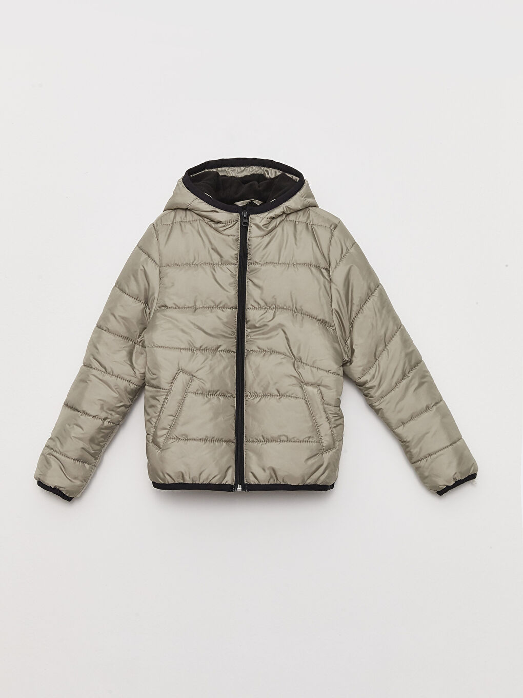 Yeşil Kapüşonlu Basic Erkek Çocuk Şişme Mont