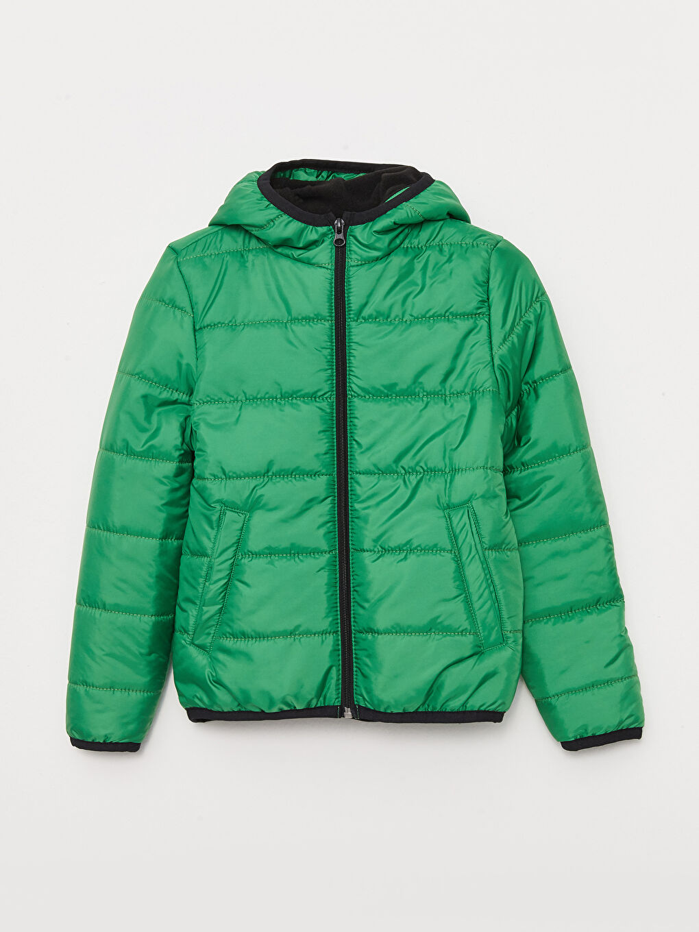 Yeşil Kapüşonlu Basic Erkek Çocuk Şişme Mont