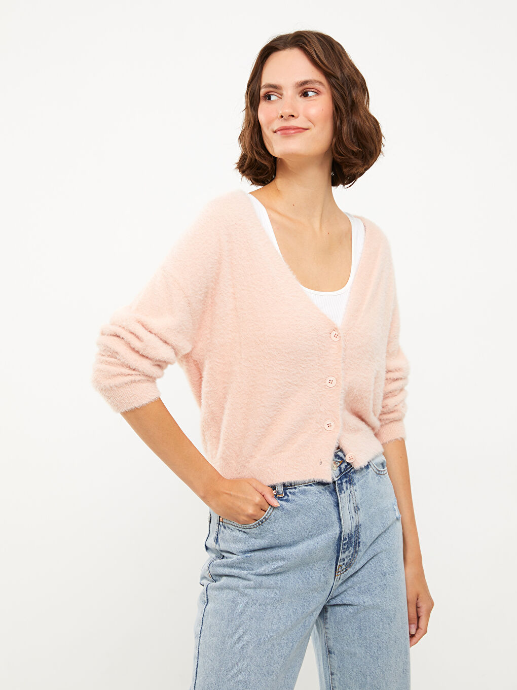 XSIDE V Neck Women's Knitwear Cardigan -W23745Z8-SAP