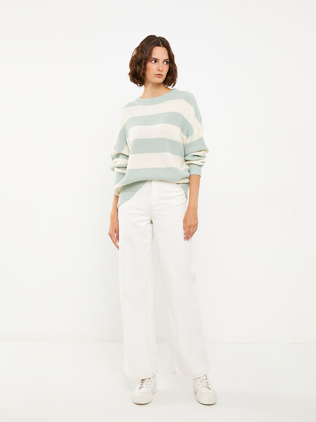 Crew Neck Striped Long Sleeve Women's Knitwear Sweater-2