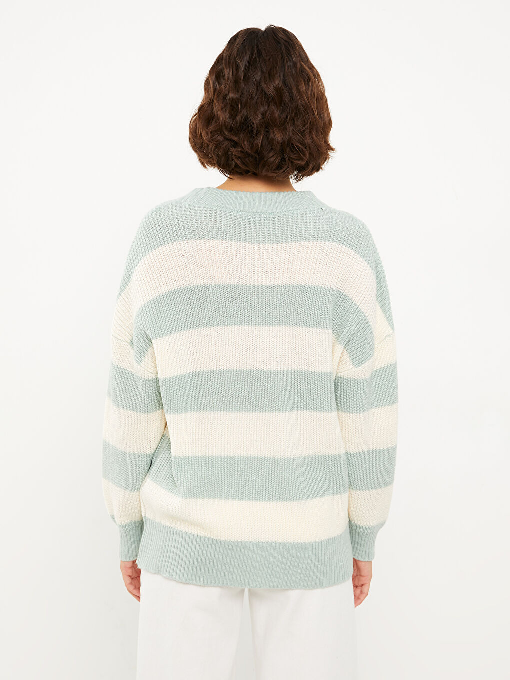 Crew Neck Striped Long Sleeve Women's Knitwear Sweater-4