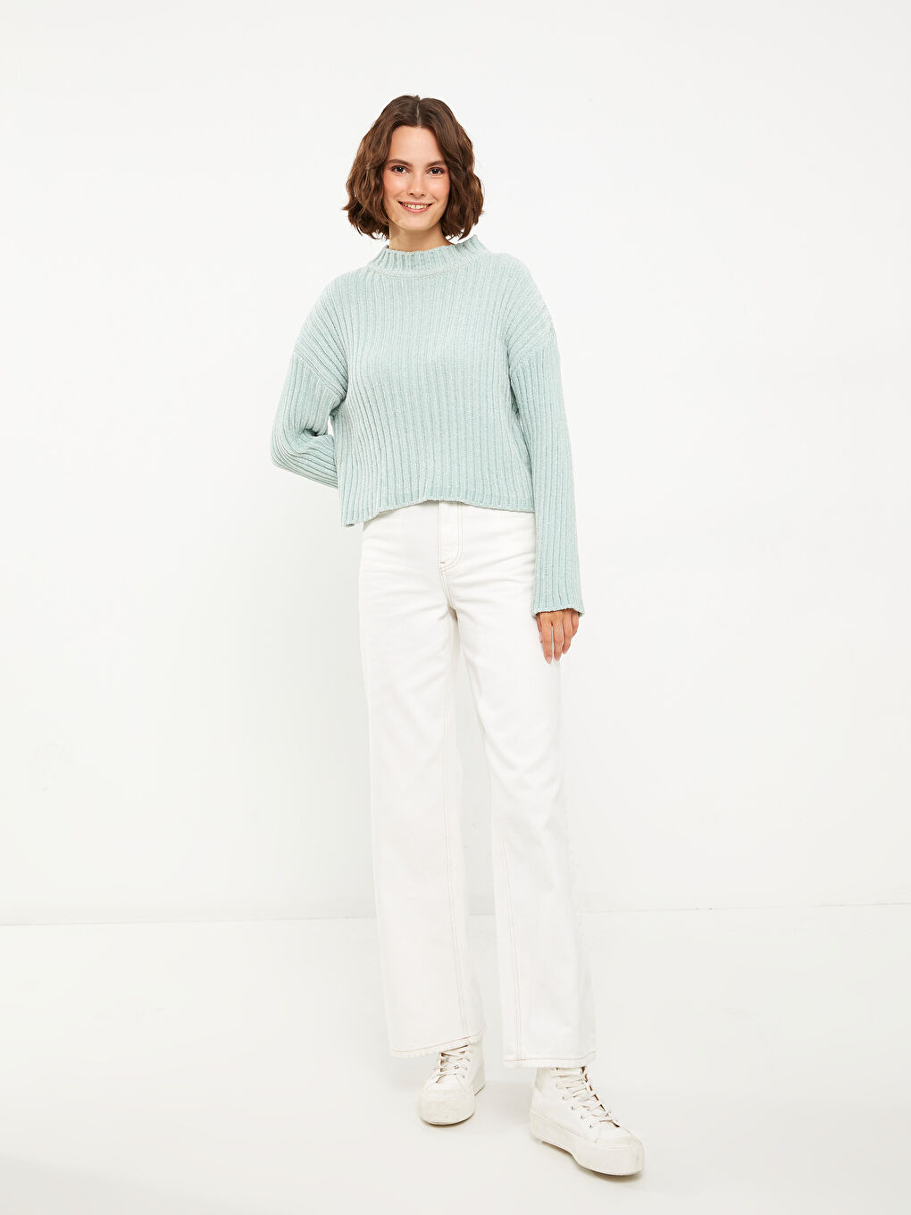 سترة تريكو بياقة قمع للسيدات-2