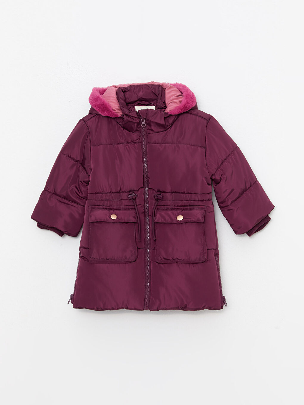 Капюшонды ұзын жеңді негізгі қыз балаға арналған пальто
