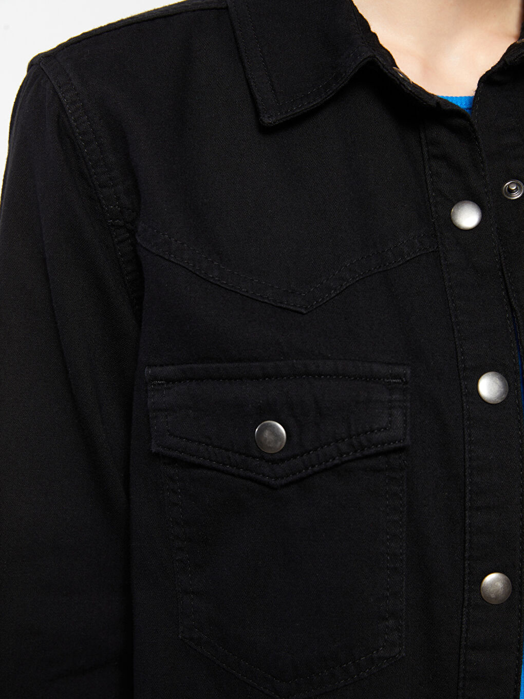 Front Button Closure Straight Long Sleeve Women's Rodeo Jean Shirt-3