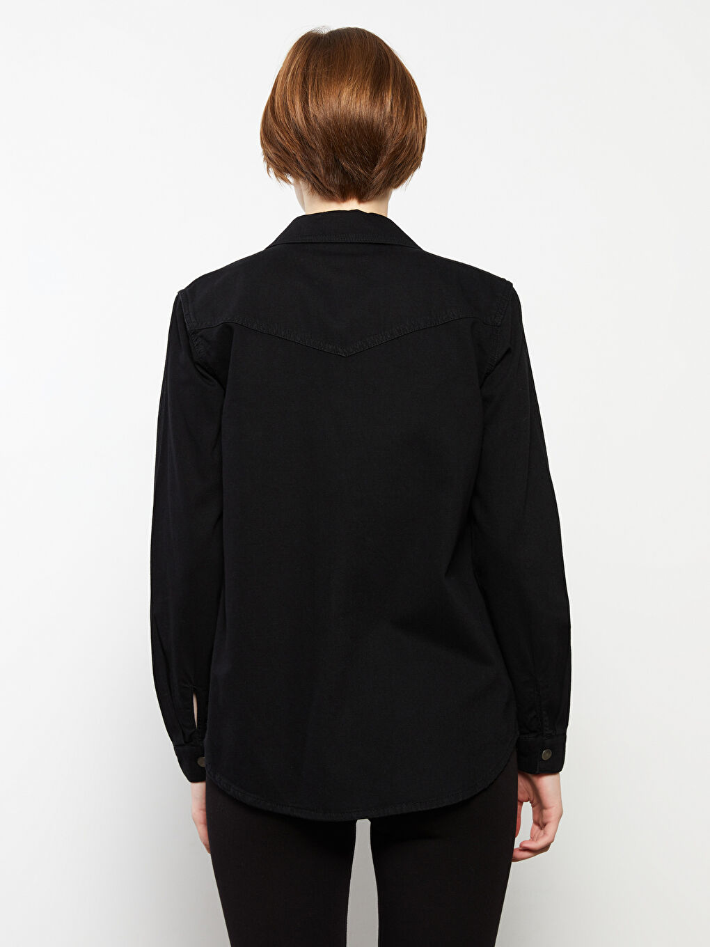 Front Button Closure Straight Long Sleeve Women's Rodeo Jean Shirt-4