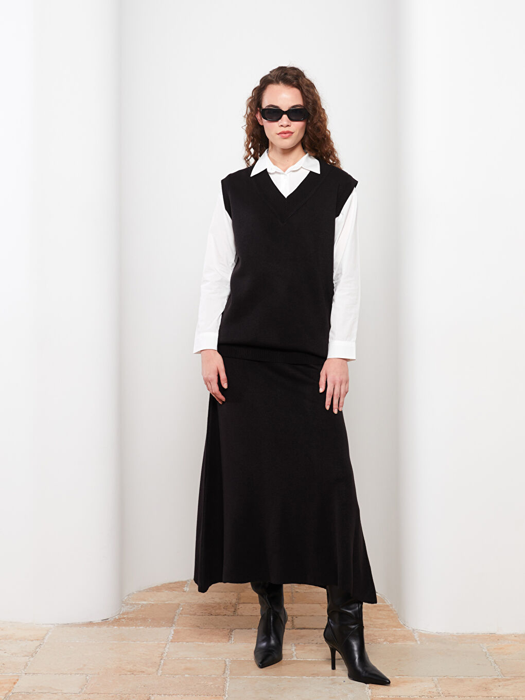 Siyah Düz Triko Kadın Etek