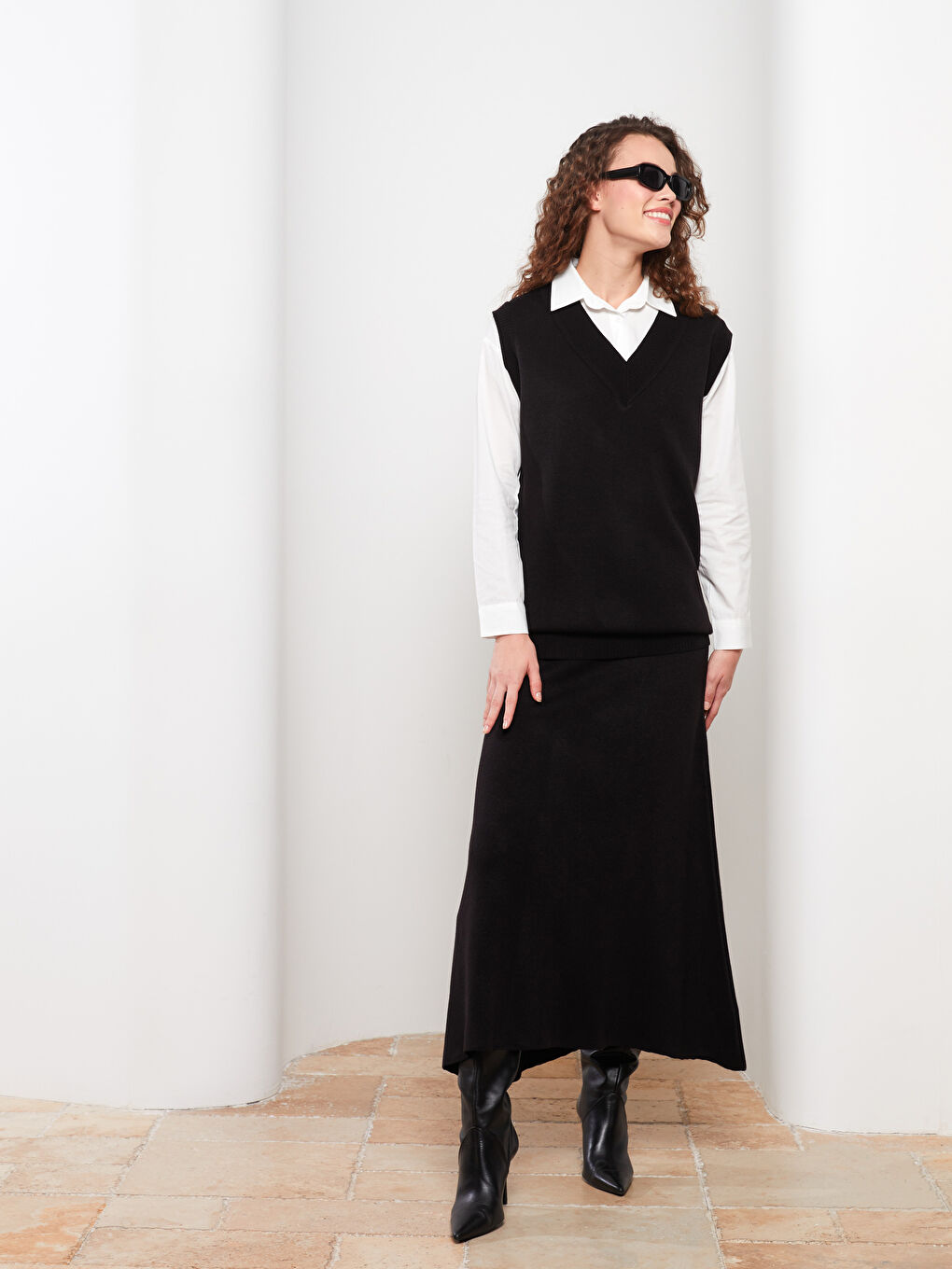 Siyah Düz Triko Kadın Etek-1