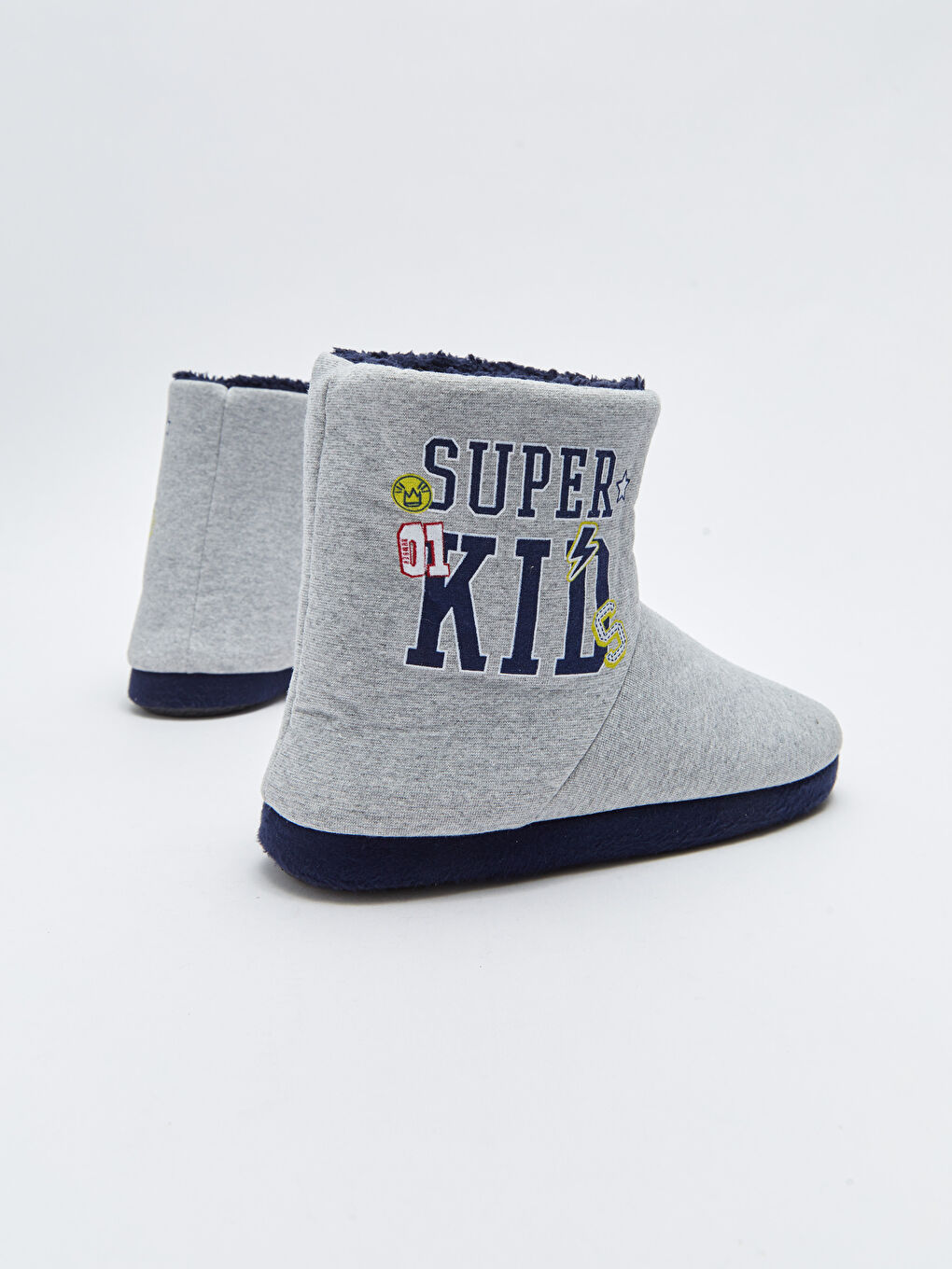 Gri Yazı Baskılı Erkek Çocuk Ev Botu-3