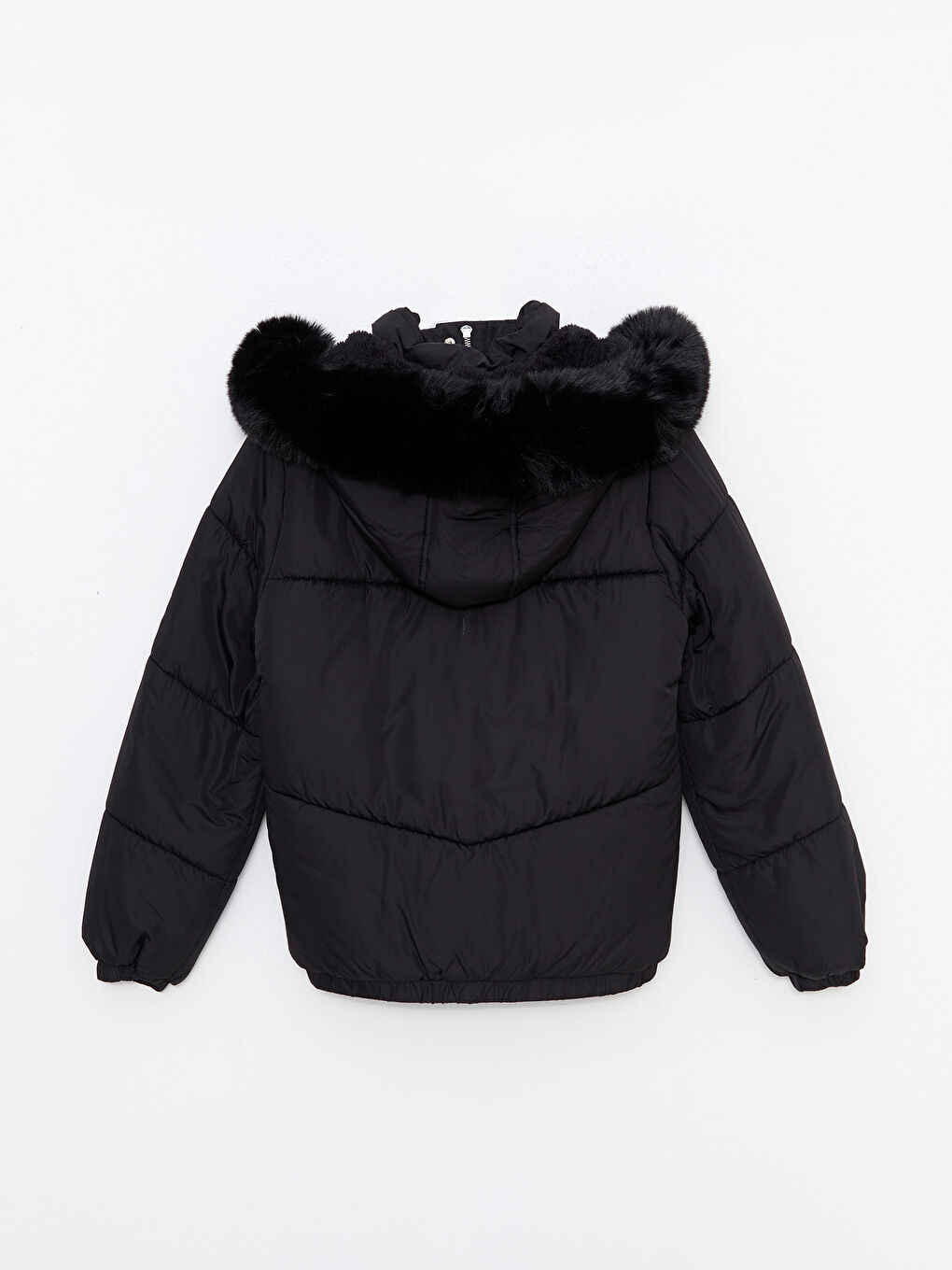 Siyah Kadın Kapüşonlu Düz Şişme Mont-7