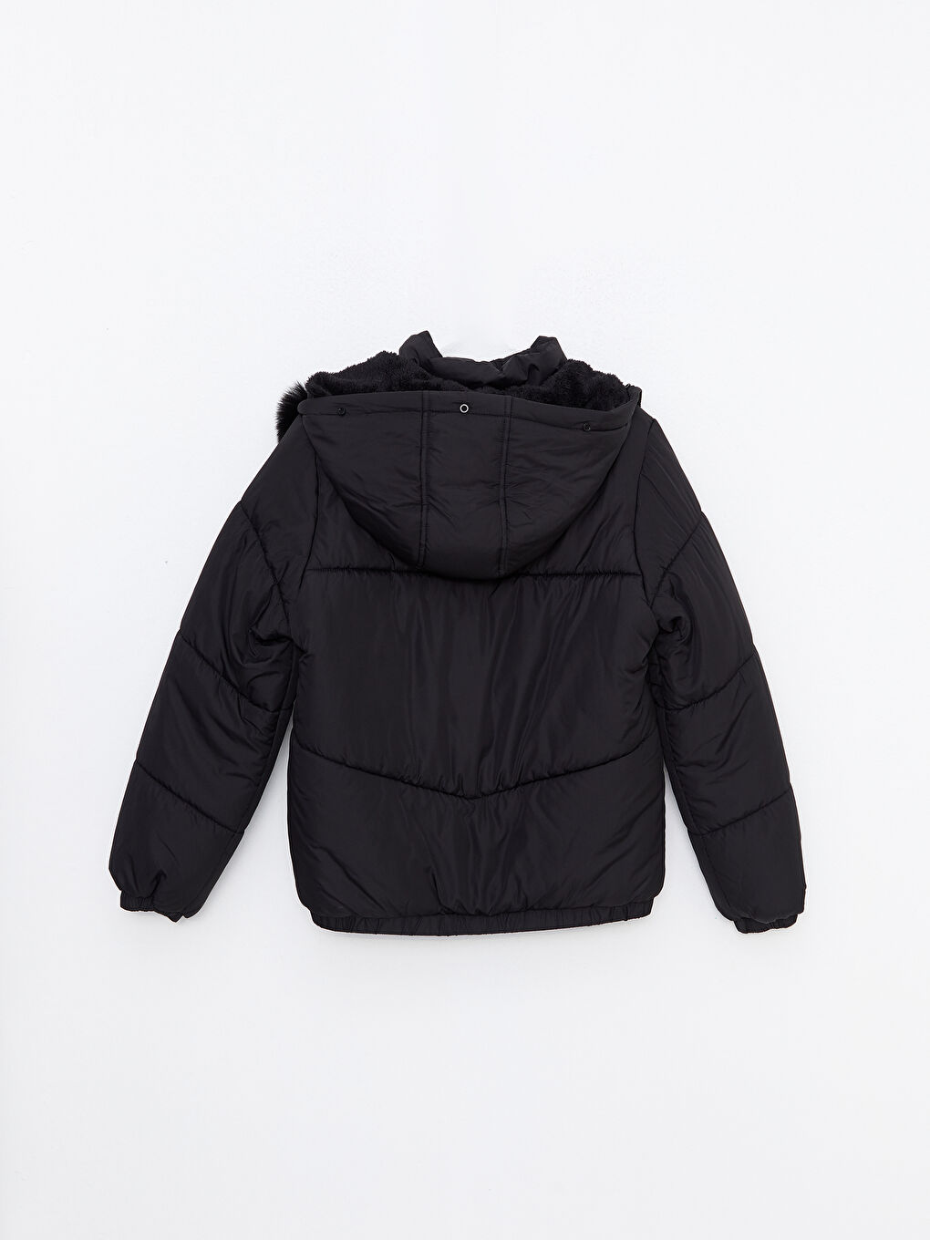 Siyah Kadın Kapüşonlu Düz Şişme Mont-8