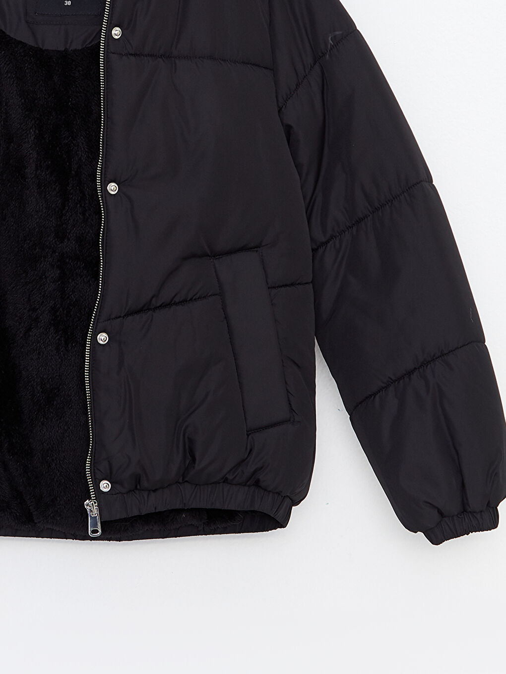 Siyah Kadın Kapüşonlu Düz Şişme Mont-9