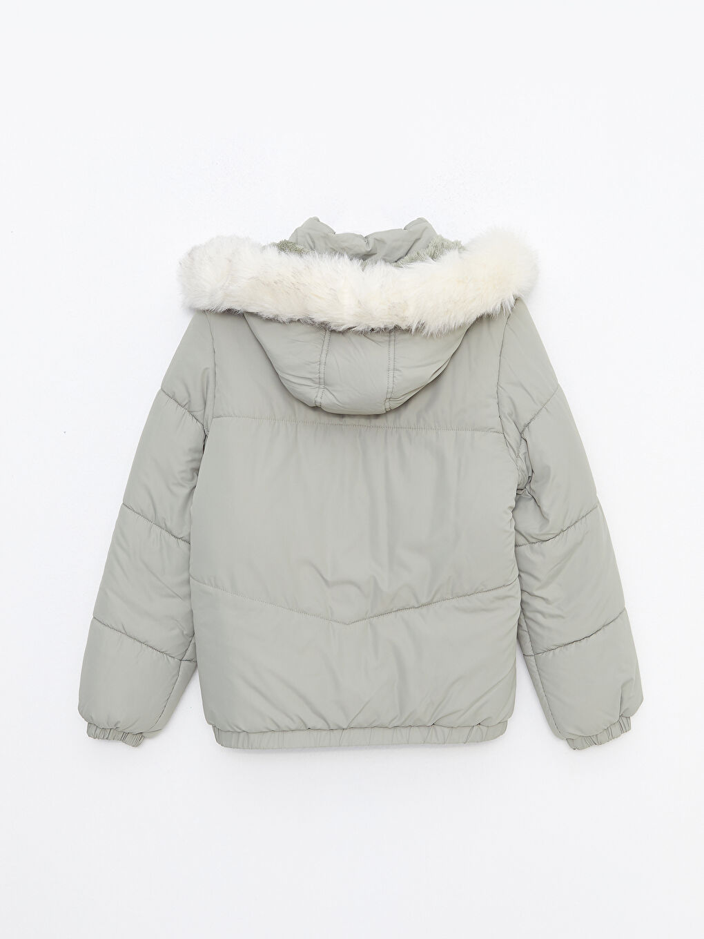 Haki Kadın Kapüşonlu Düz Şişme Mont-7