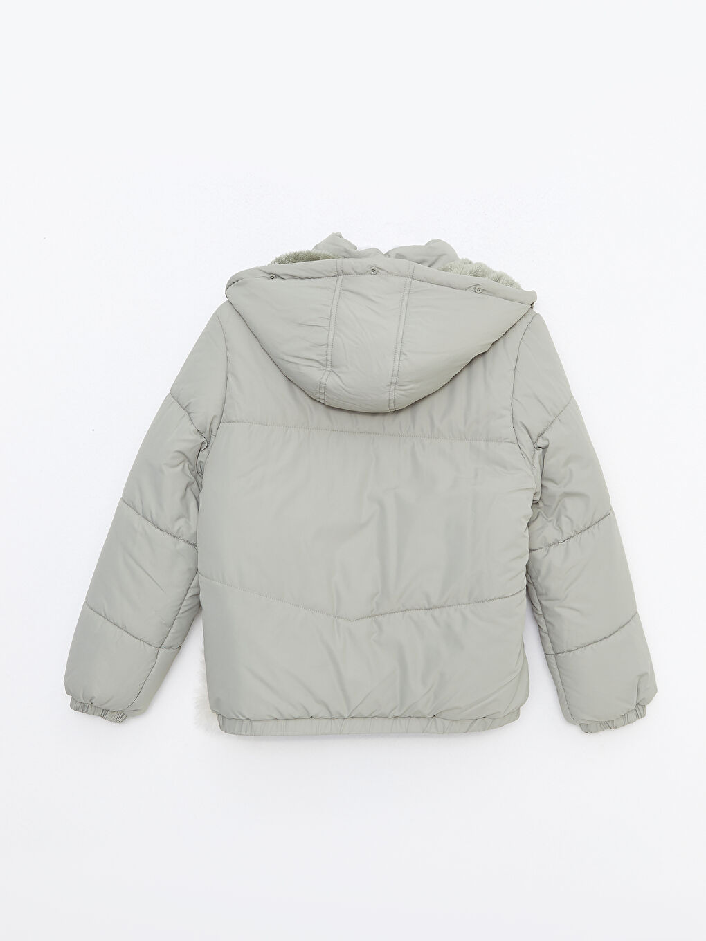 Haki Kadın Kapüşonlu Düz Şişme Mont-8