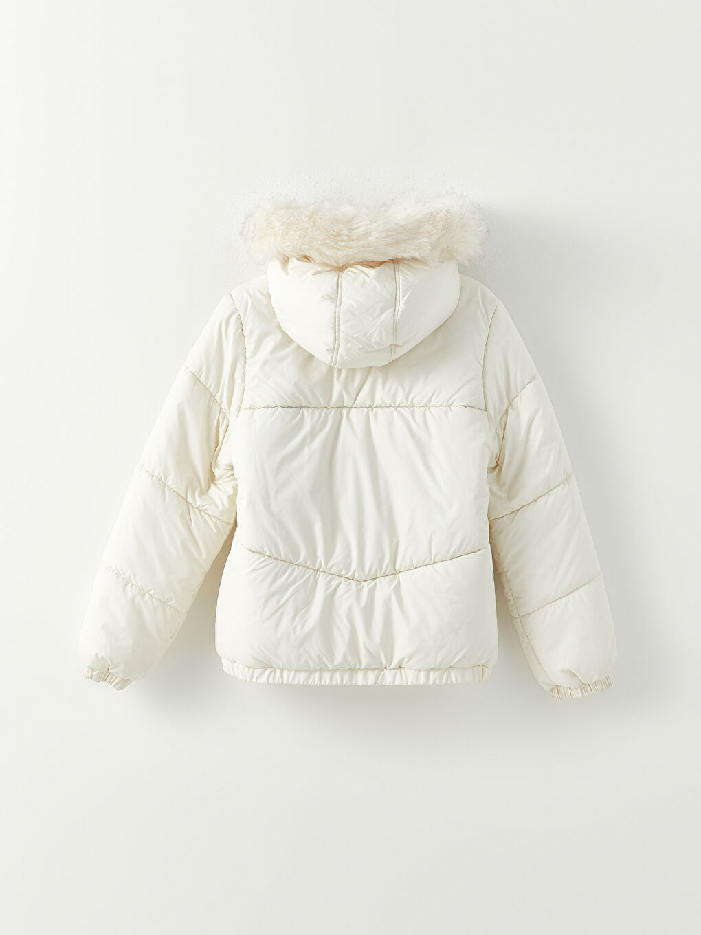 Ekru Kadın Kapüşonlu Düz Şişme Mont-7