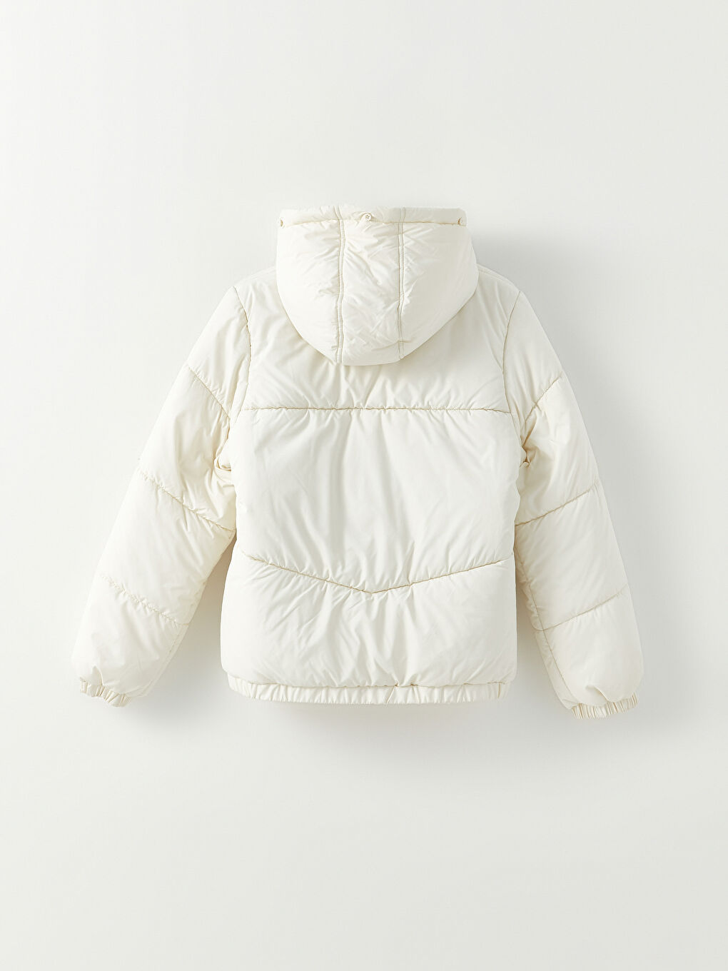 Ekru Kadın Kapüşonlu Düz Şişme Mont-10