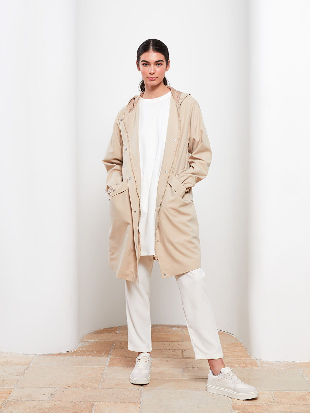 LCW Modest Women's Hooded Plain Coat -W23818Z8-S3X