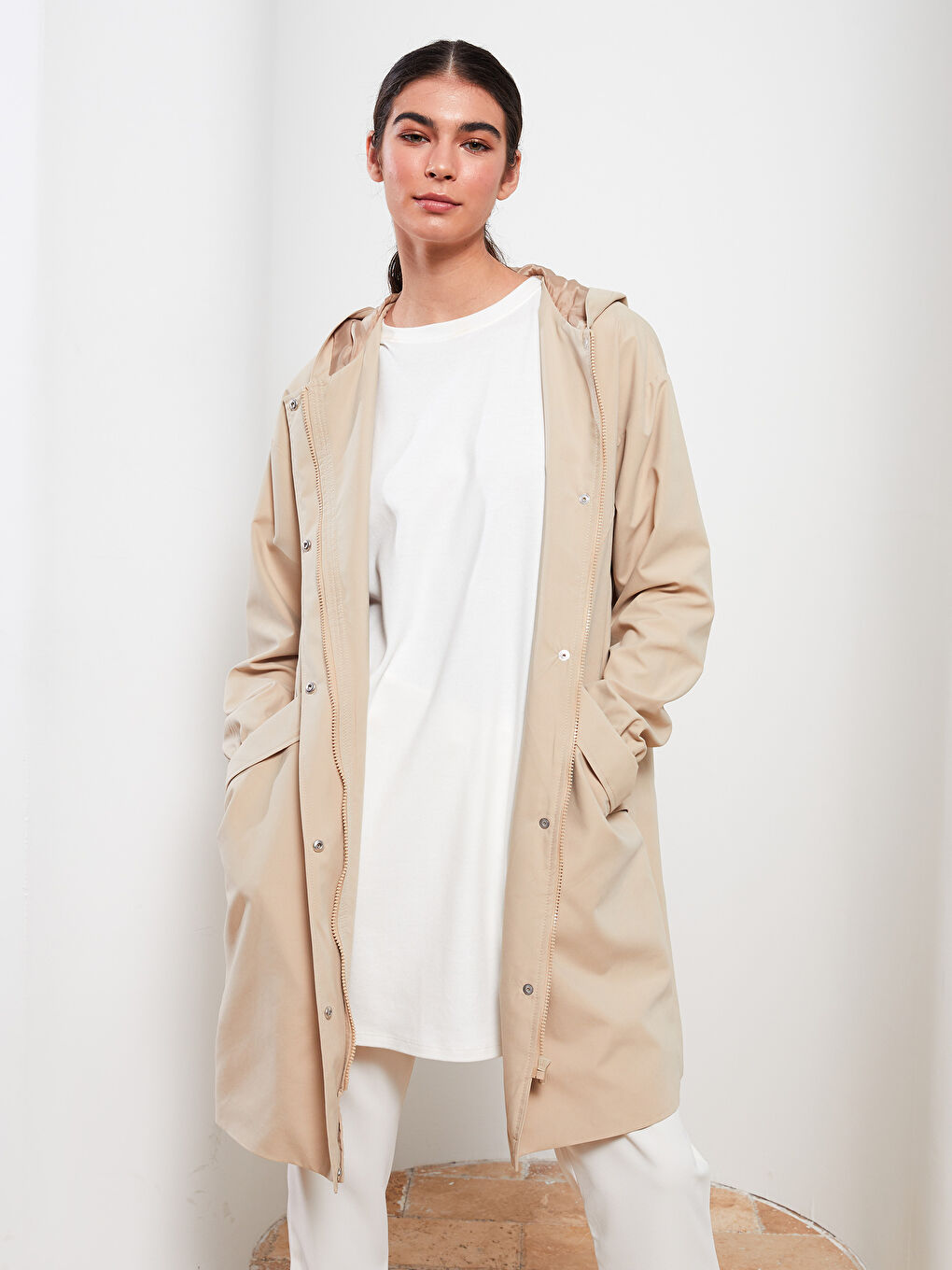 LCW Modest Women's Hooded Plain Coat -W23818Z8-S3X