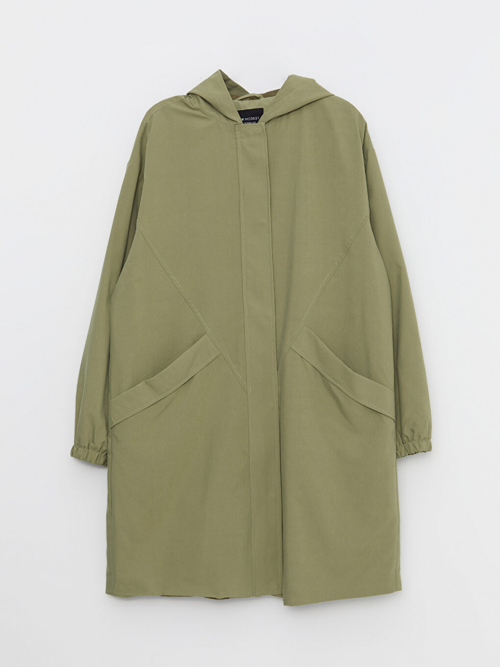 Haki Kadın Kapüşonlu Düz Mont-6