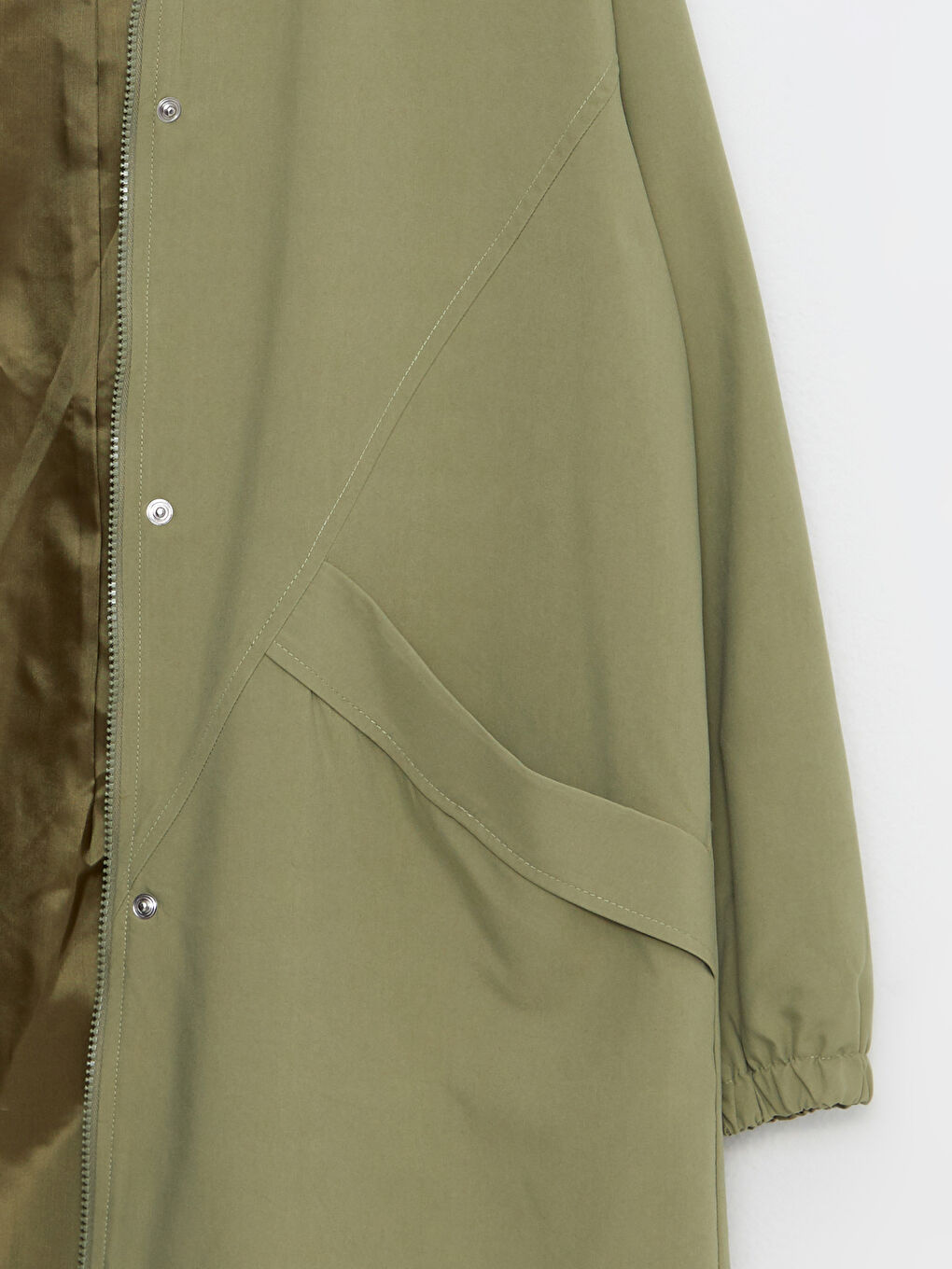 Haki Kadın Kapüşonlu Düz Mont-7
