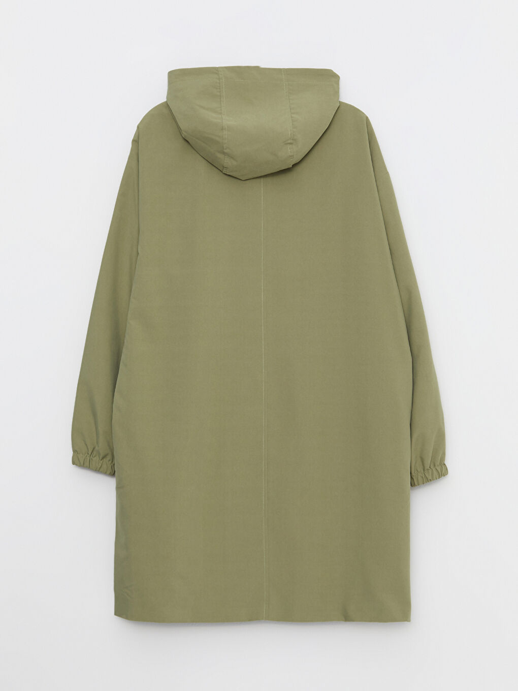 Haki Kadın Kapüşonlu Düz Mont-8