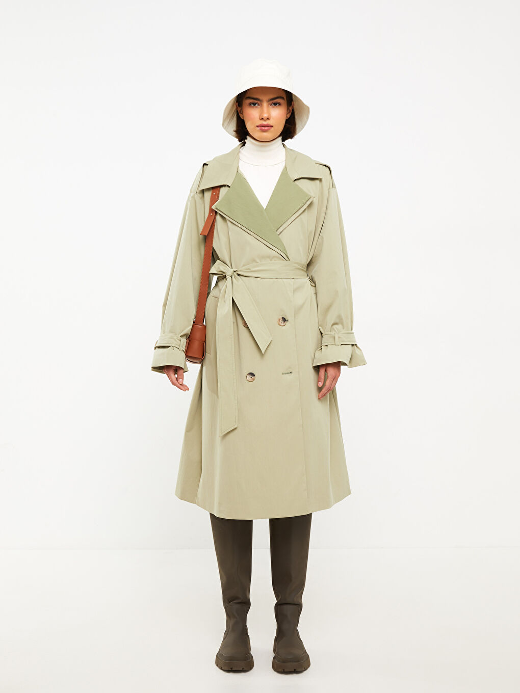LCW Modest Jacket Collar Regular Long Sleeve Women's Trench Coat -W23819Z8-SEV