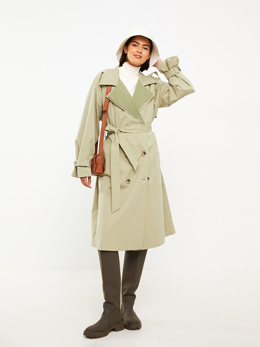 LCW Modest Jacket Collar Regular Long Sleeve Women's Trench Coat -W23819Z8-SEV