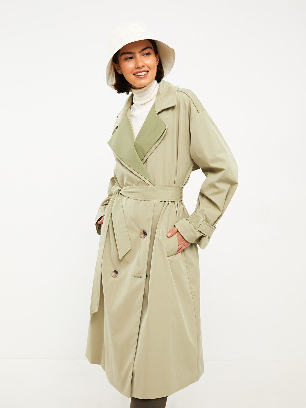 LCW Modest Jacket Collar Regular Long Sleeve Women's Trench Coat -W23819Z8-SEV