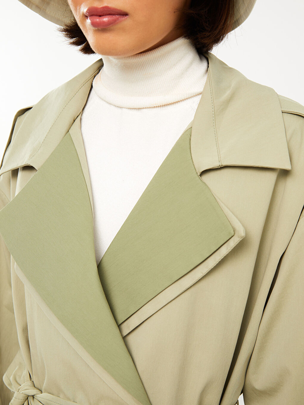 LCW Modest Jacket Collar Regular Long Sleeve Women's Trench Coat -W23819Z8-SEV