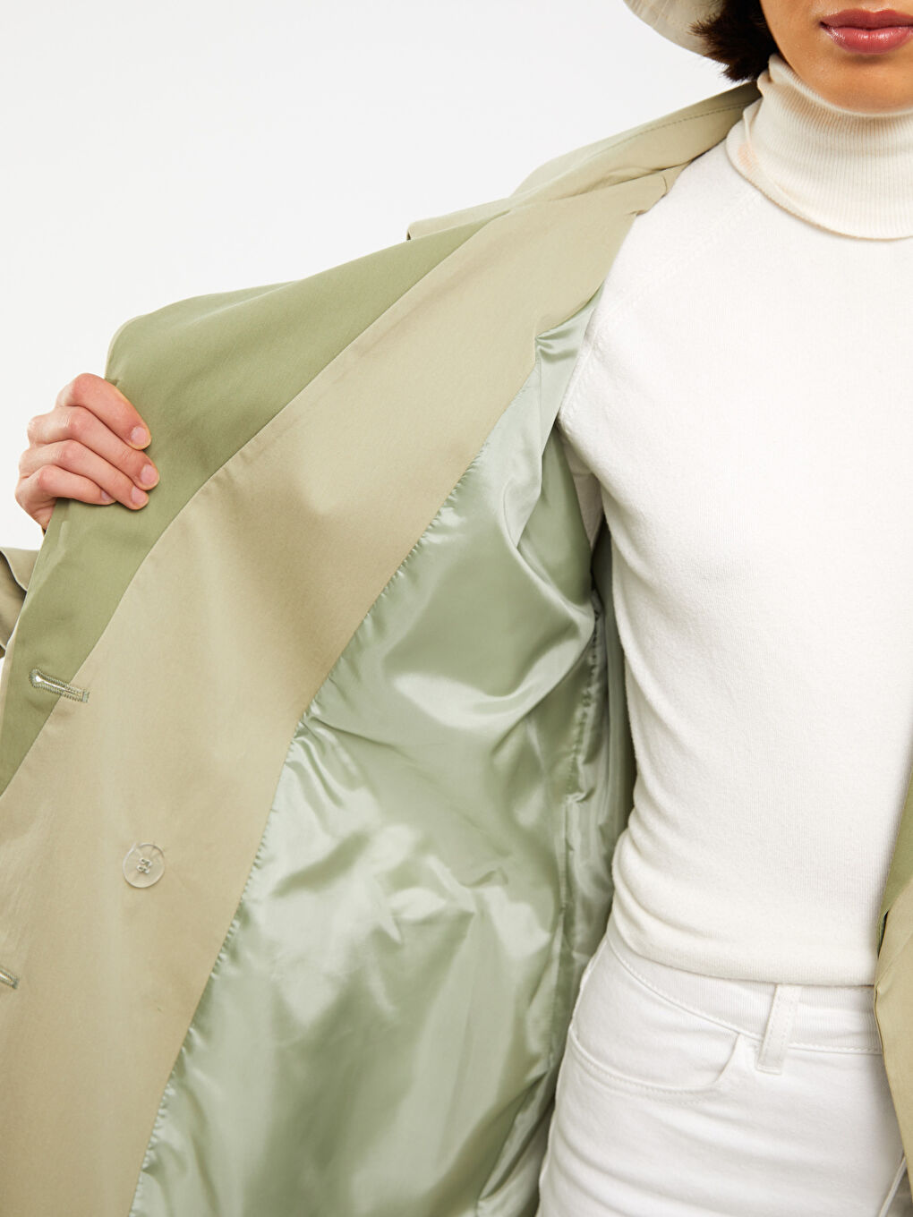 LCW Modest Jacket Collar Regular Long Sleeve Women's Trench Coat -W23819Z8-SEV