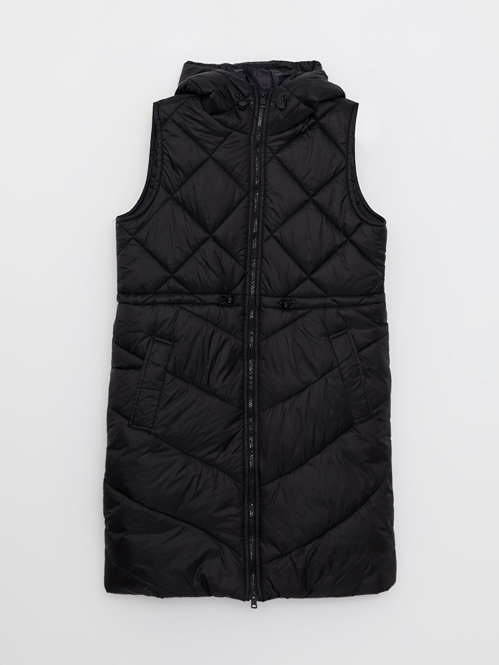 Siyah Kapüşonlu Kapitone Desenli Kadın Şişme Yelek-5