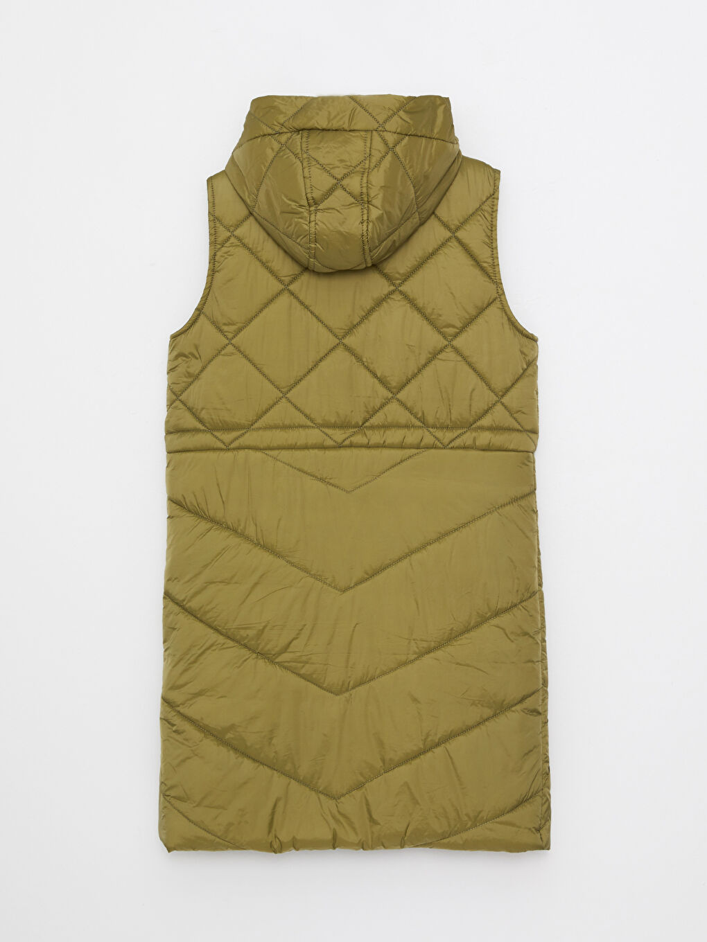 Haki Kapüşonlu Kapitone Desenli Kadın Şişme Yelek-6