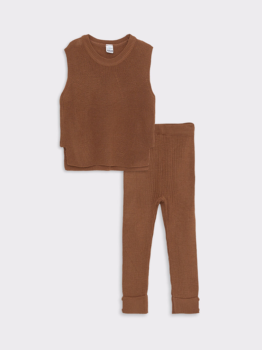 Kahverengi Bisiklet Yaka Basic Erkek Bebek Triko Süveter ve Tayt 2'li Takım