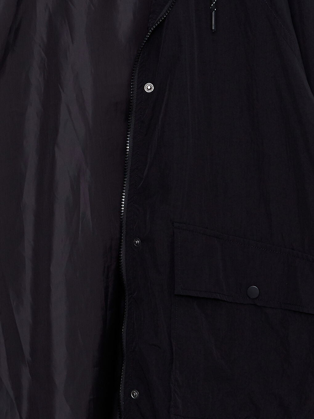 Siyah Kadın Kapüşonlu Düz Mont-7