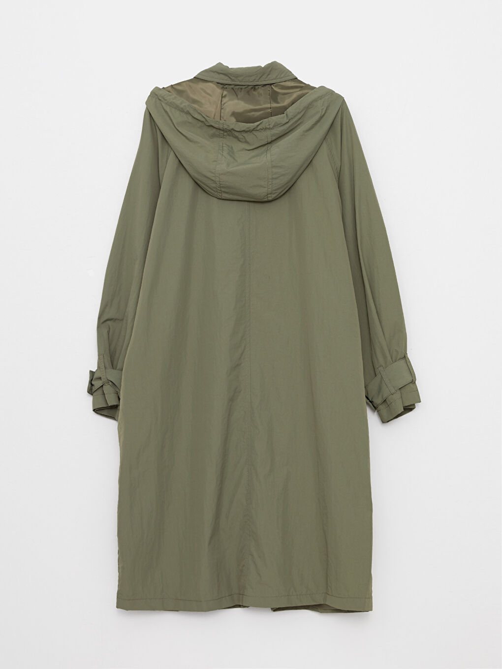 Haki Kadın Kapüşonlu Düz Mont-8