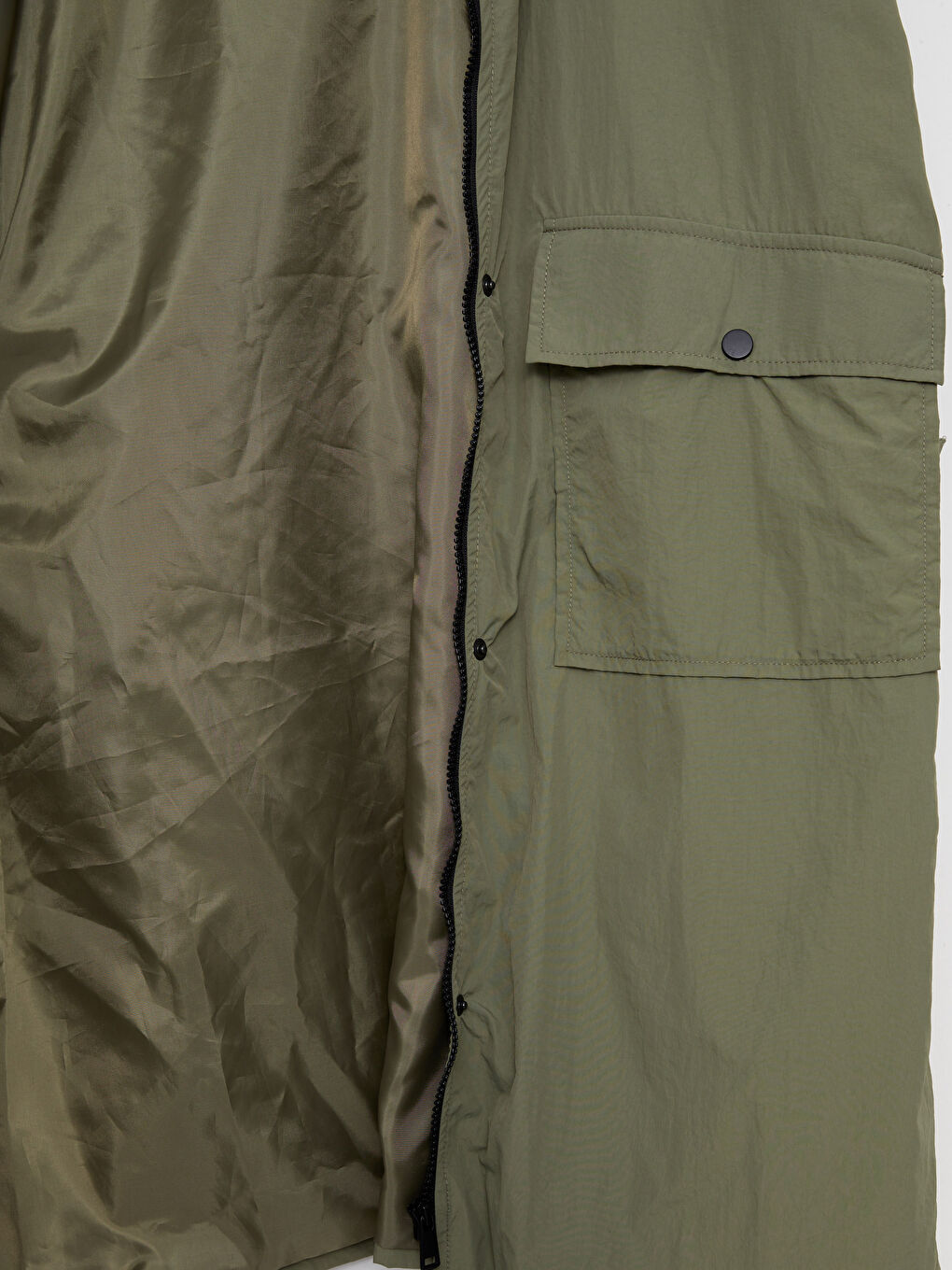 Haki Kadın Kapüşonlu Düz Mont-10