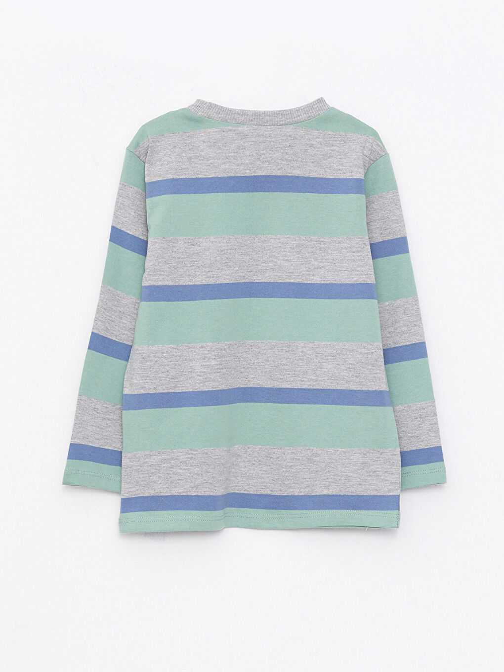 Yeşil Bisiklet Yaka Uzun Kollu Çizgili Erkek Bebek Tişört-1