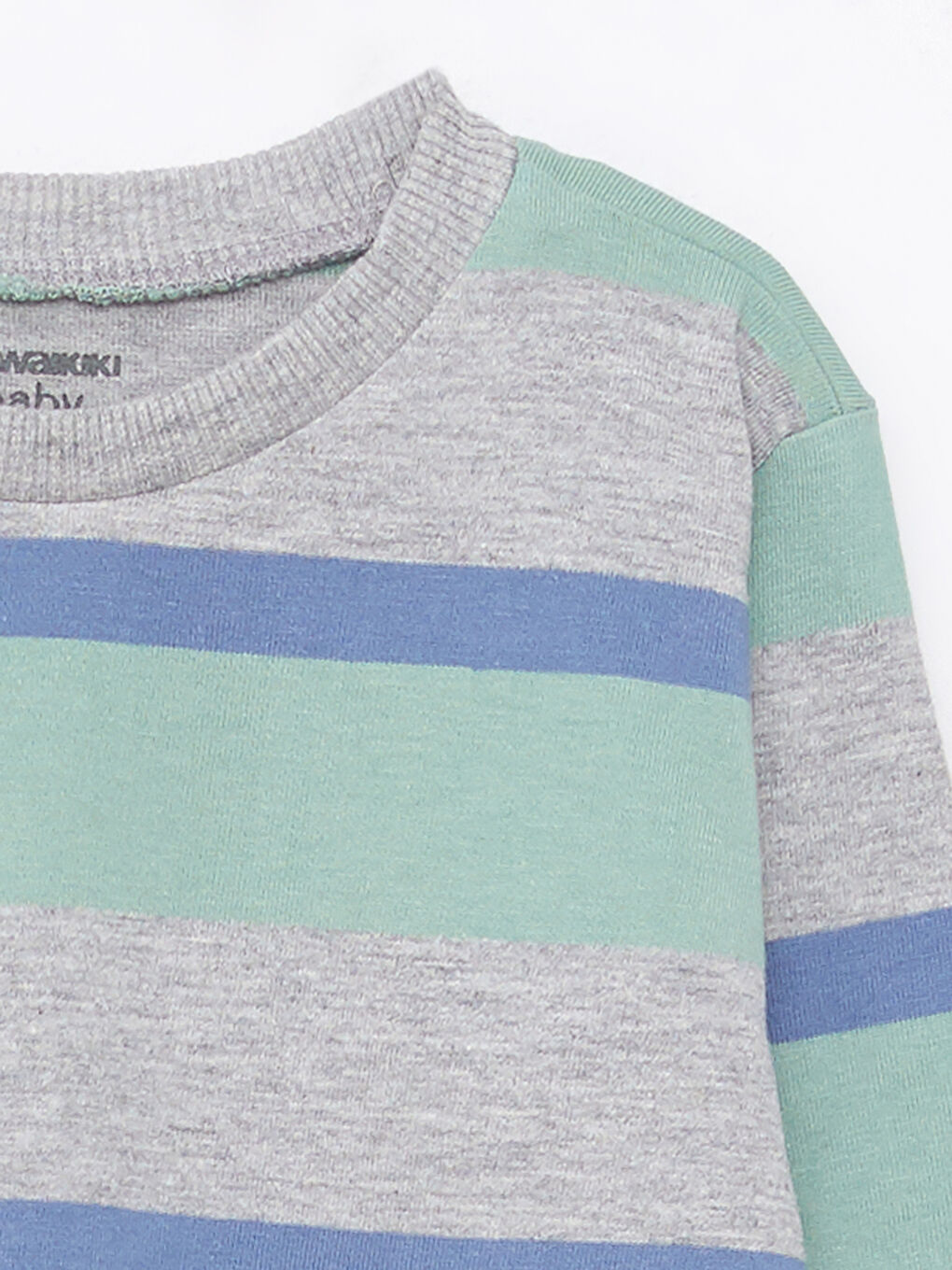 Yeşil Bisiklet Yaka Uzun Kollu Çizgili Erkek Bebek Tişört-2