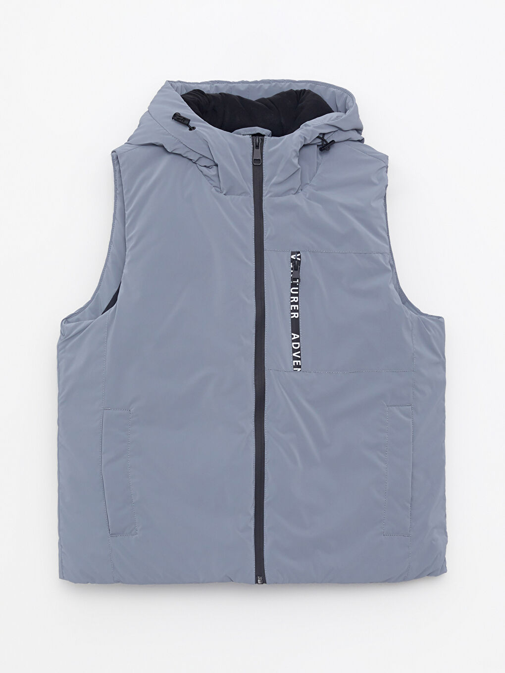 Gri Kapüşonlu Baskılı Kadın Outdoor Şişme Yelek-6