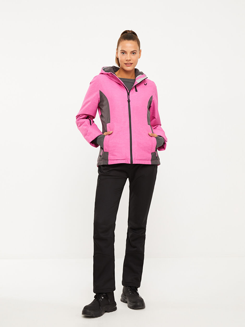 LC Waikiki Hooded Color Block Long Sleeve Women's Ski Jacket -W23841Z8-GWG