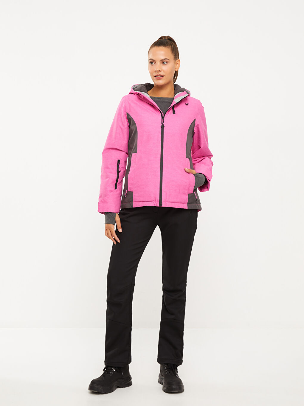 LC Waikiki Hooded Color Block Long Sleeve Women's Ski Jacket -W23841Z8-GWG
