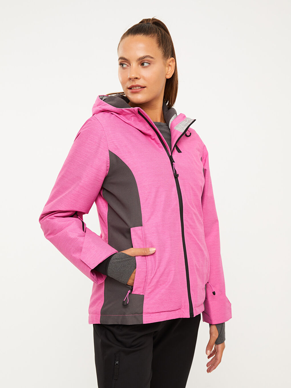 LC Waikiki Hooded Color Block Long Sleeve Women's Ski Jacket -W23841Z8-GWG