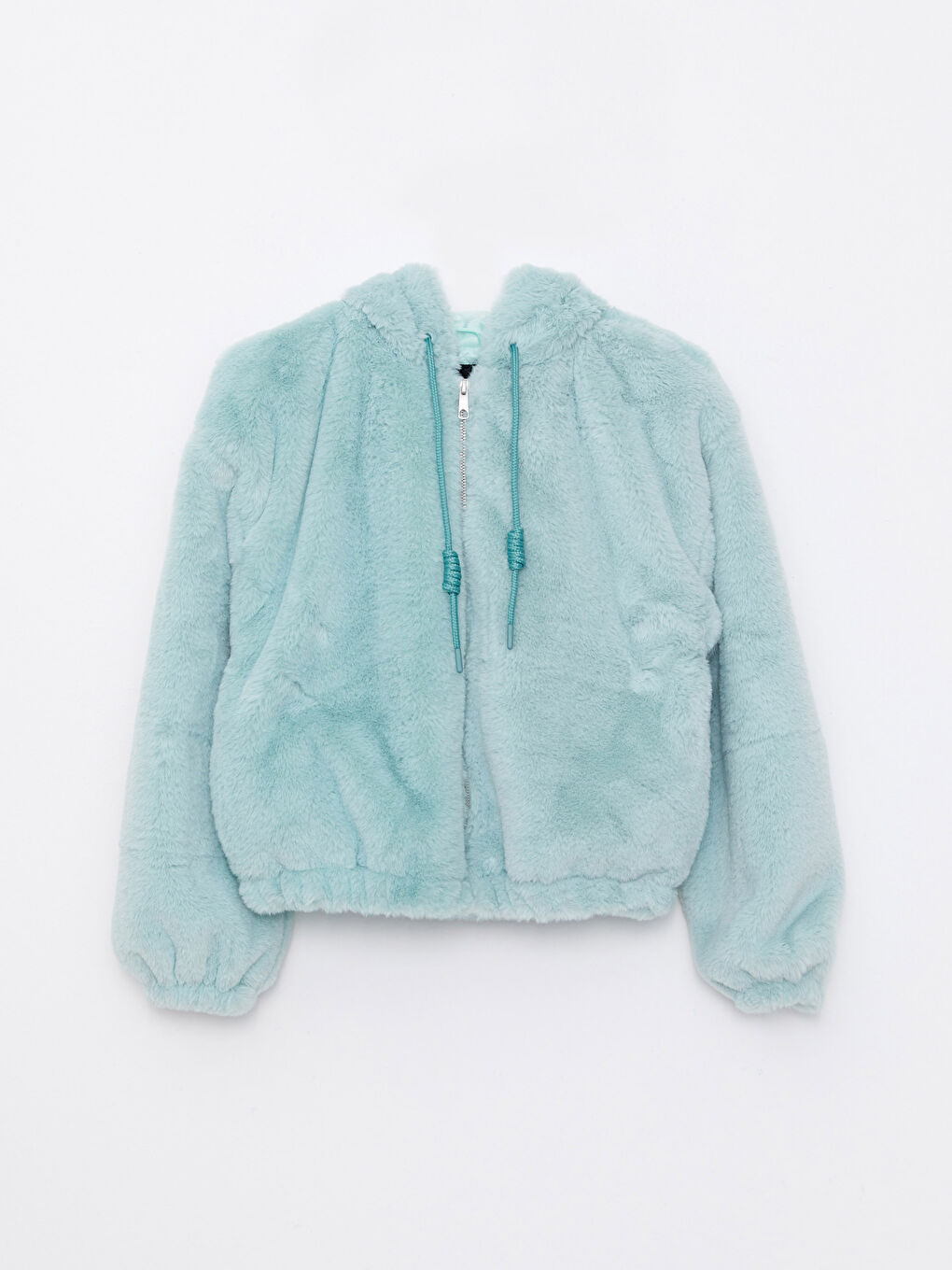 Yeşil Kapüşonlu Düz Uzun Kollu Pelüş Kadın Mont-5