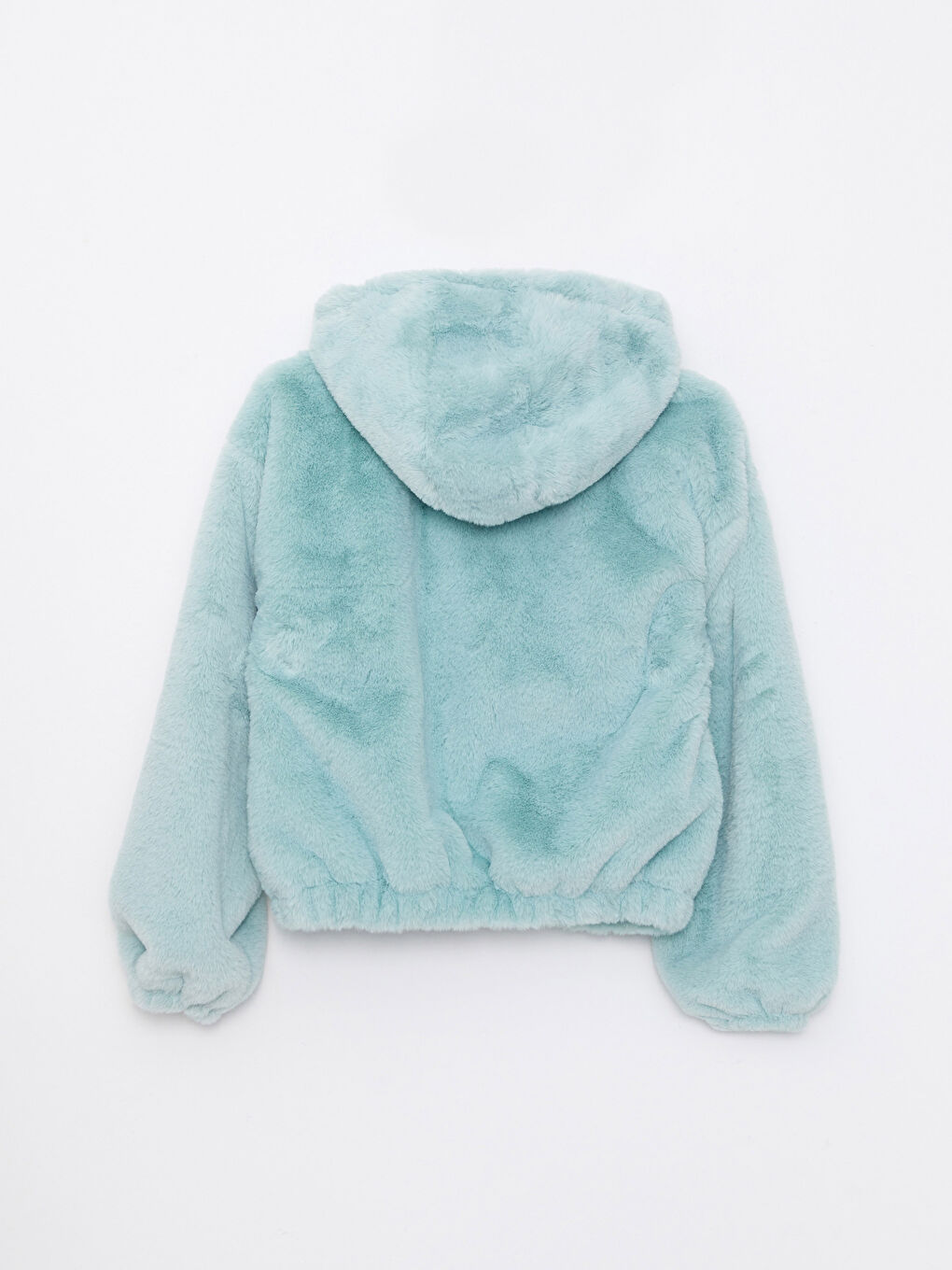 Yeşil Kapüşonlu Düz Uzun Kollu Pelüş Kadın Mont-6