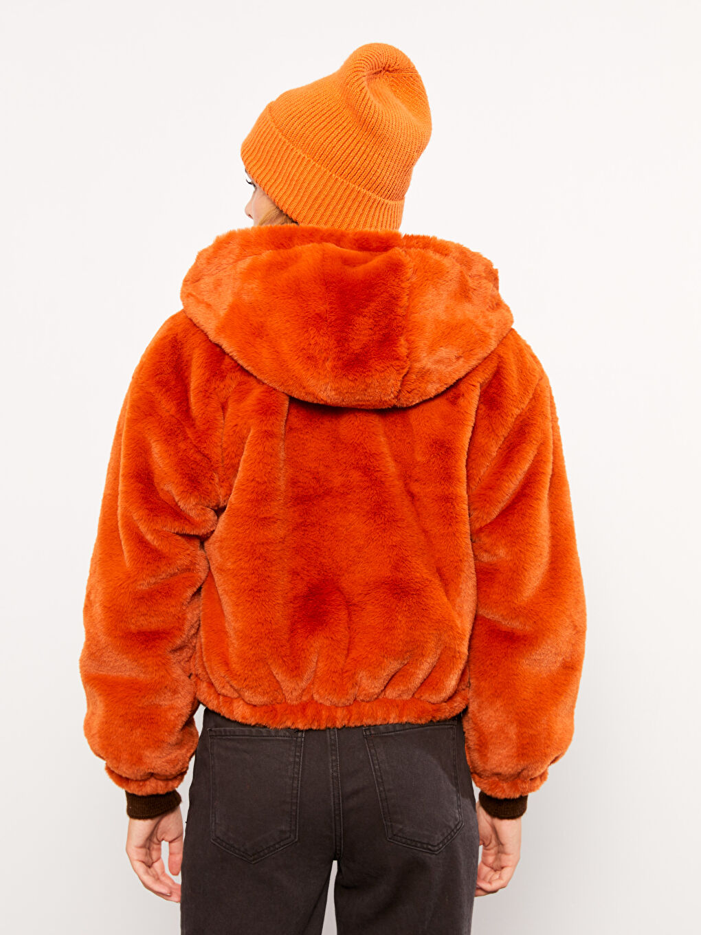 Mit Kapuze Regulär Langarm Plüsch Damenmantel-5